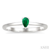 5x3 MM Pear shape Emerald Precious Solitaire Ring in 14K White Gold